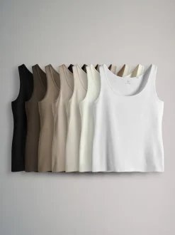 The Set 7 Pack Scoop Neck Vests Black/White/Brown/Light Brown/Cream/White