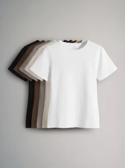 The Set 5 Pack Short Sleeve Fitted Crew Neck T-Shirts Black/Brown/Neutral/Nude/White