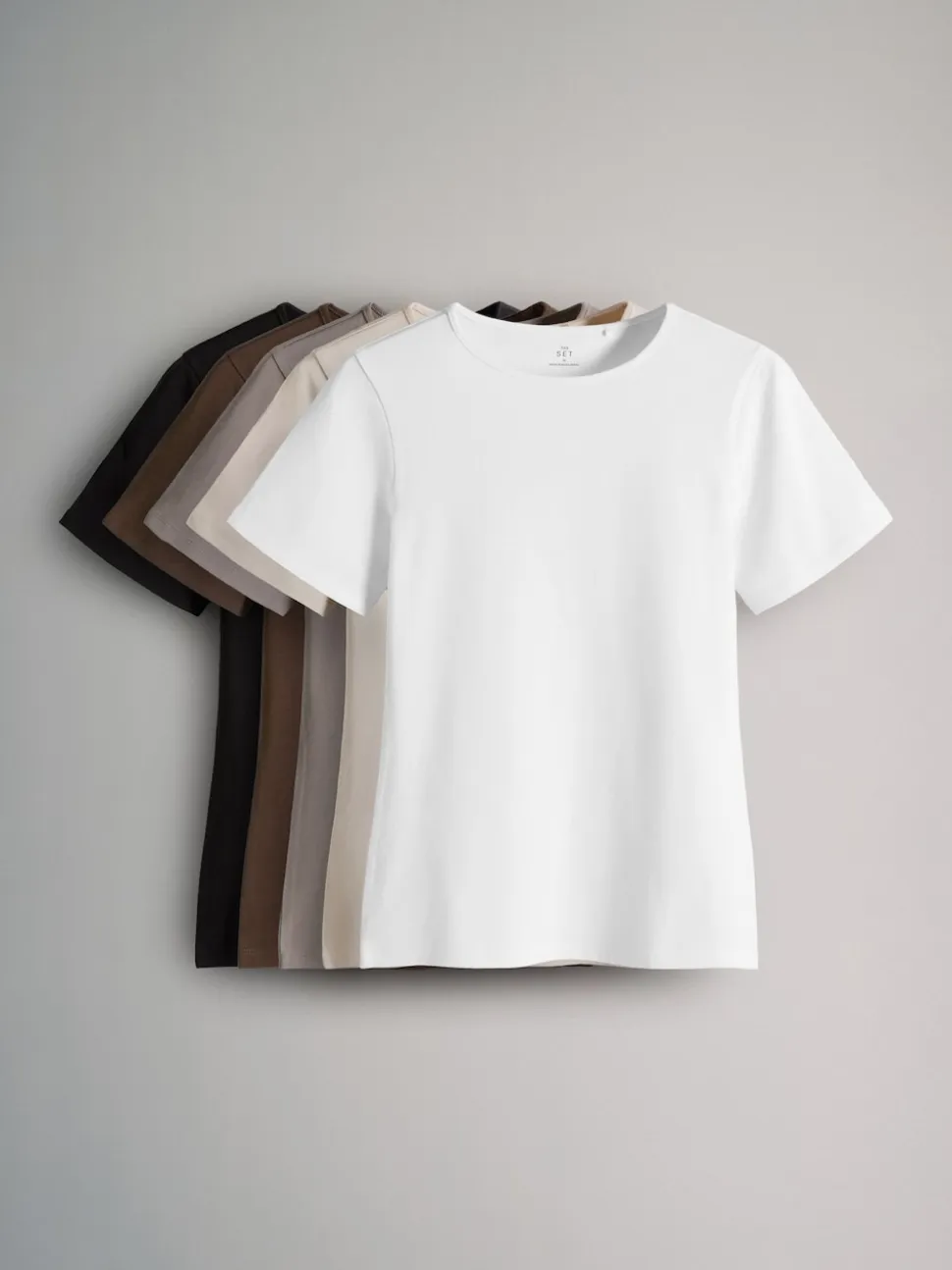 The Set 5 Pack Short Sleeve Fitted Crew Neck T-Shirts Black/Brown/Neutral/Nude/White