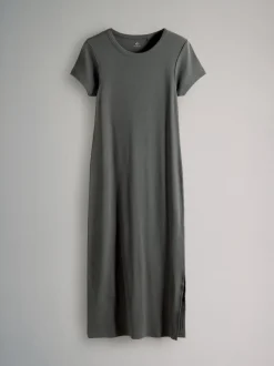 The Set 3 Pack Short Sleeve Ribbed Midi Dresses Black/Chocolate/Charcoal
