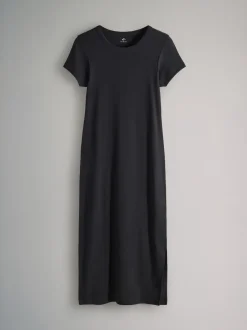 The Set 3 Pack Short Sleeve Ribbed Midi Dresses Black/Chocolate/Charcoal