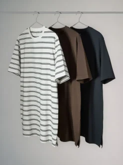 The Set 3 Pack Short Sleeve T-Shirt Dresses Black/Chocolate Brown/Stripe