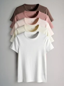 The Set 5 Pack Short Sleeve Ribbed T-Shirts Multi