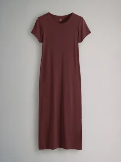 The Set 3 Pack Short Sleeve Ribbed Midi Dresses Black/Mauve Pink/Light Pink