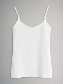 The Set 7 Pack Thin Strap Vest Tops Chocolate Brown/Cream/White/Blues