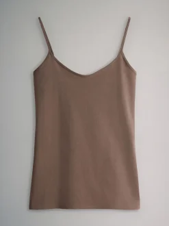 The Set 7 Pack Thin Strap Vest Tops Chocolate Brown/Cream/White/Blues