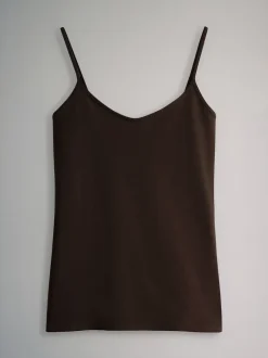 The Set 7 Pack Thin Strap Vest Tops Chocolate Brown/Cream/White/Blues