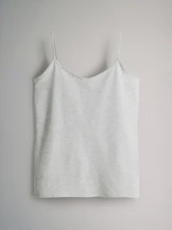The Set 5 Pack Thin Strap Vest Tops Black/Grey/Stripe/Light Grey Marl/White