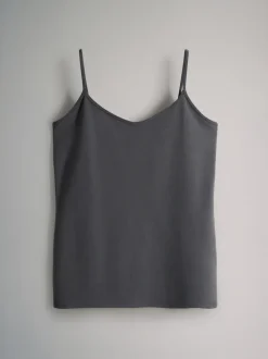 The Set 5 Pack Thin Strap Vest Tops Black/Grey/Stripe/Light Grey Marl/White
