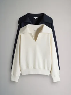 The Set 2 Pack Trophy Neck Long Sleeve Sweat Tops Navy/Cream