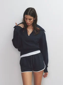 The Set 2 Pack Trophy Neck Long Sleeve Sweat Tops Navy/Cream