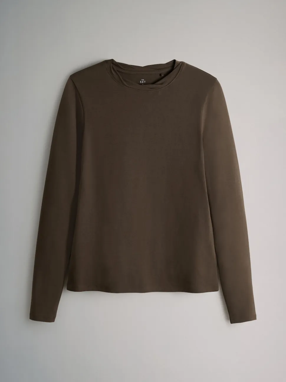 The Set 3 Pack Twist Neck Long Sleeve T-Shirts Chocolate Brown/Taupe Brown/Cream