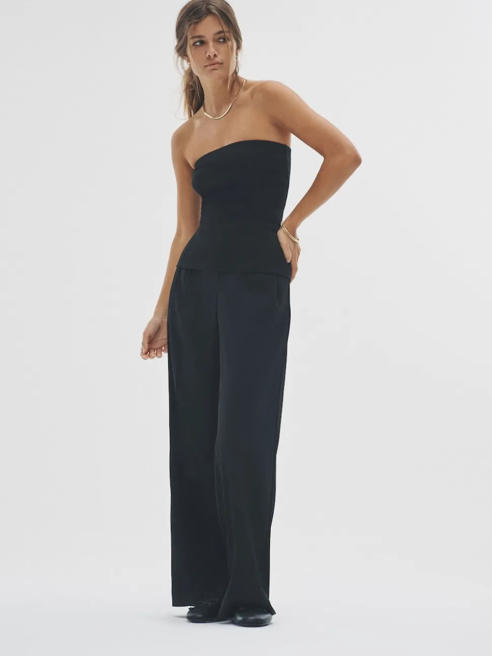 The Set 2 Pack Wide Leg Pleated Trousers Black/Grey