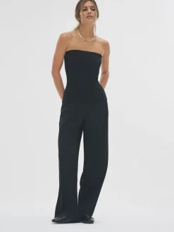 The Set 2 Pack Wide Leg Pleated Trousers Black/Grey