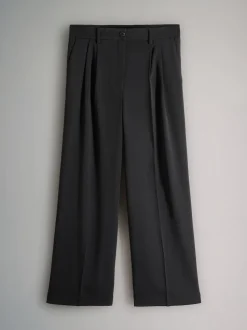 The Set 2 Pack Wide Leg Pleated Trousers Black/Grey