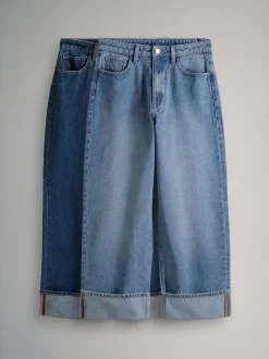 The Set 2 Pack Wide Leg Turn Up Hem Jeans Mid Blue/Dark Blue