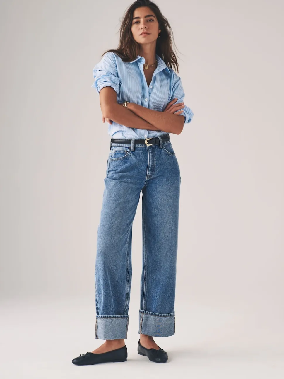 The Set 2 Pack Wide Leg Turn Up Hem Jeans Mid Blue/Dark Blue