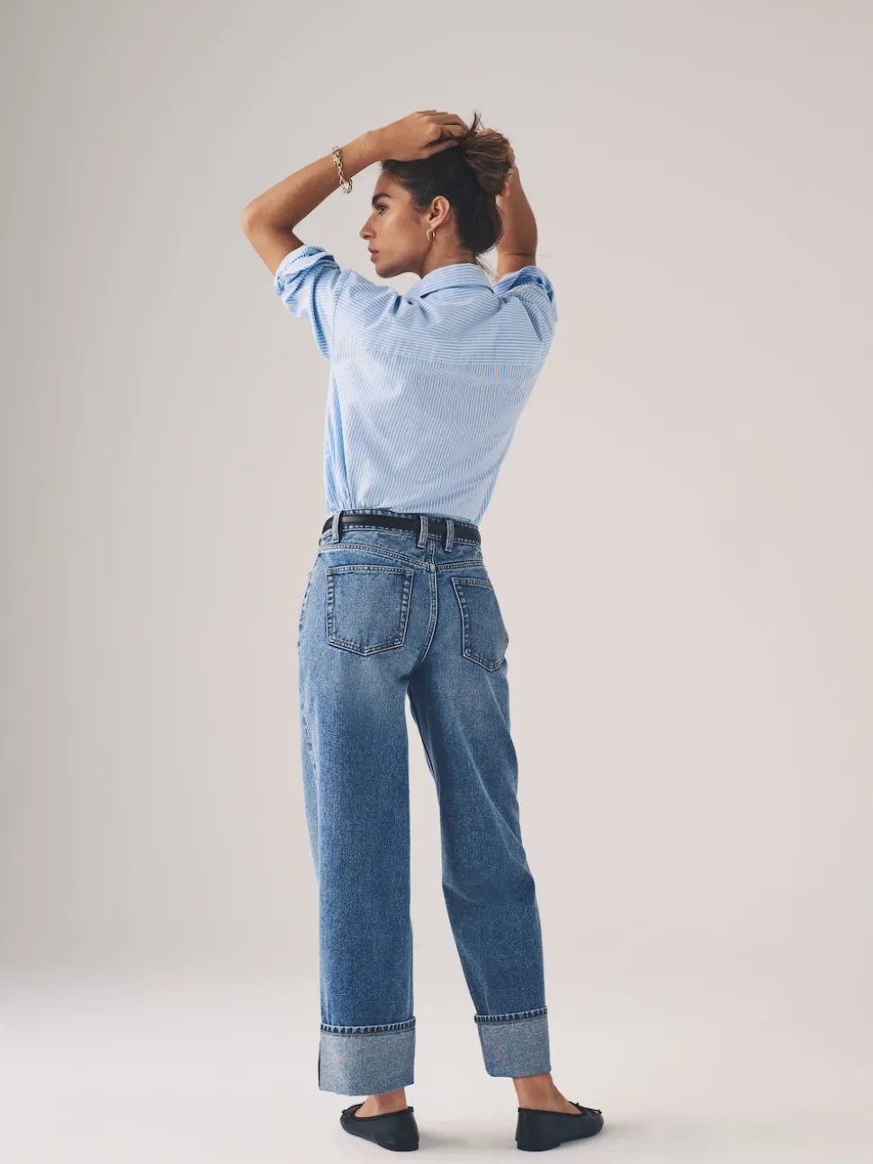 The Set 2 Pack Wide Leg Turn Up Hem Jeans Mid Blue/Dark Blue