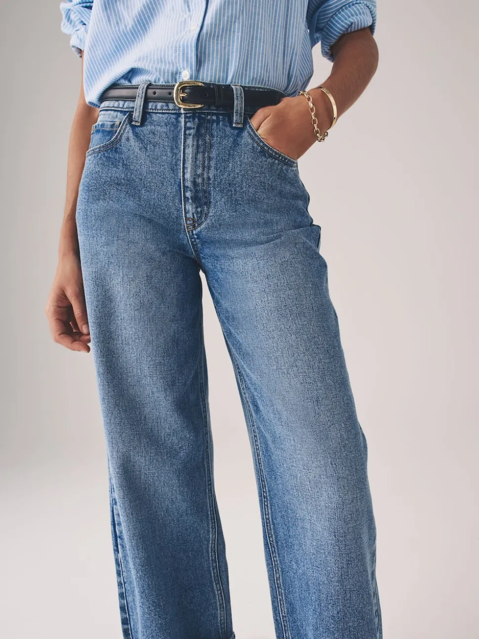 The Set 2 Pack Wide Leg Turn Up Hem Jeans Mid Blue/Dark Blue