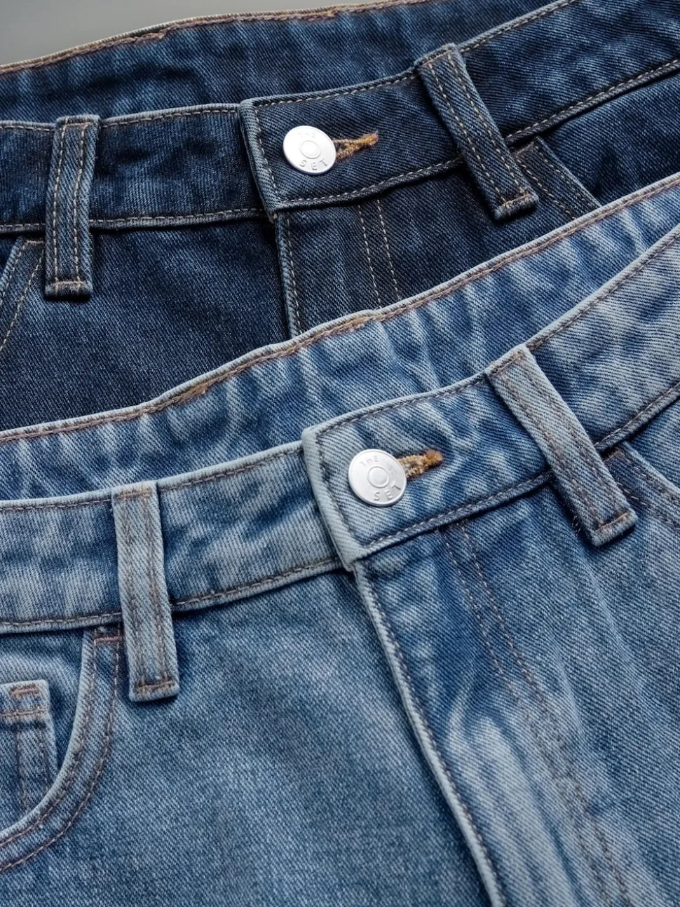 The Set 2 Pack Wide Leg Turn Up Hem Jeans Mid Blue/Dark Blue
