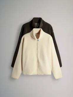 The Set 2 Pack Zip Through Borg Fleeces Chocolate Brown/Cream