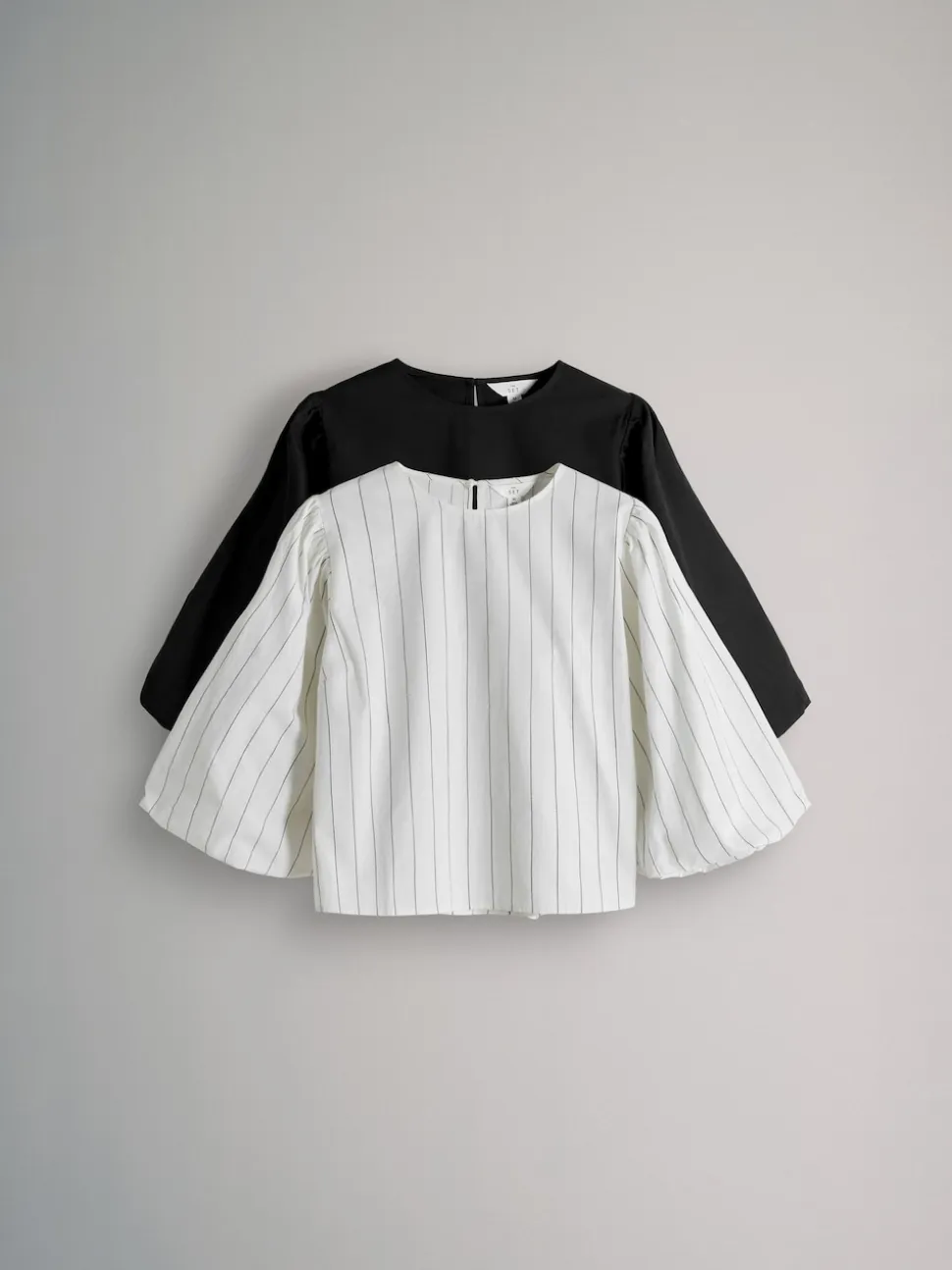 The Set Black/White Pinstripe Puff Sleeve Poplin Blouse 2 Pack