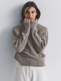 The Set Cream/Light Brown Marl 2 Pack Knitted Cable Jumpers With Wool