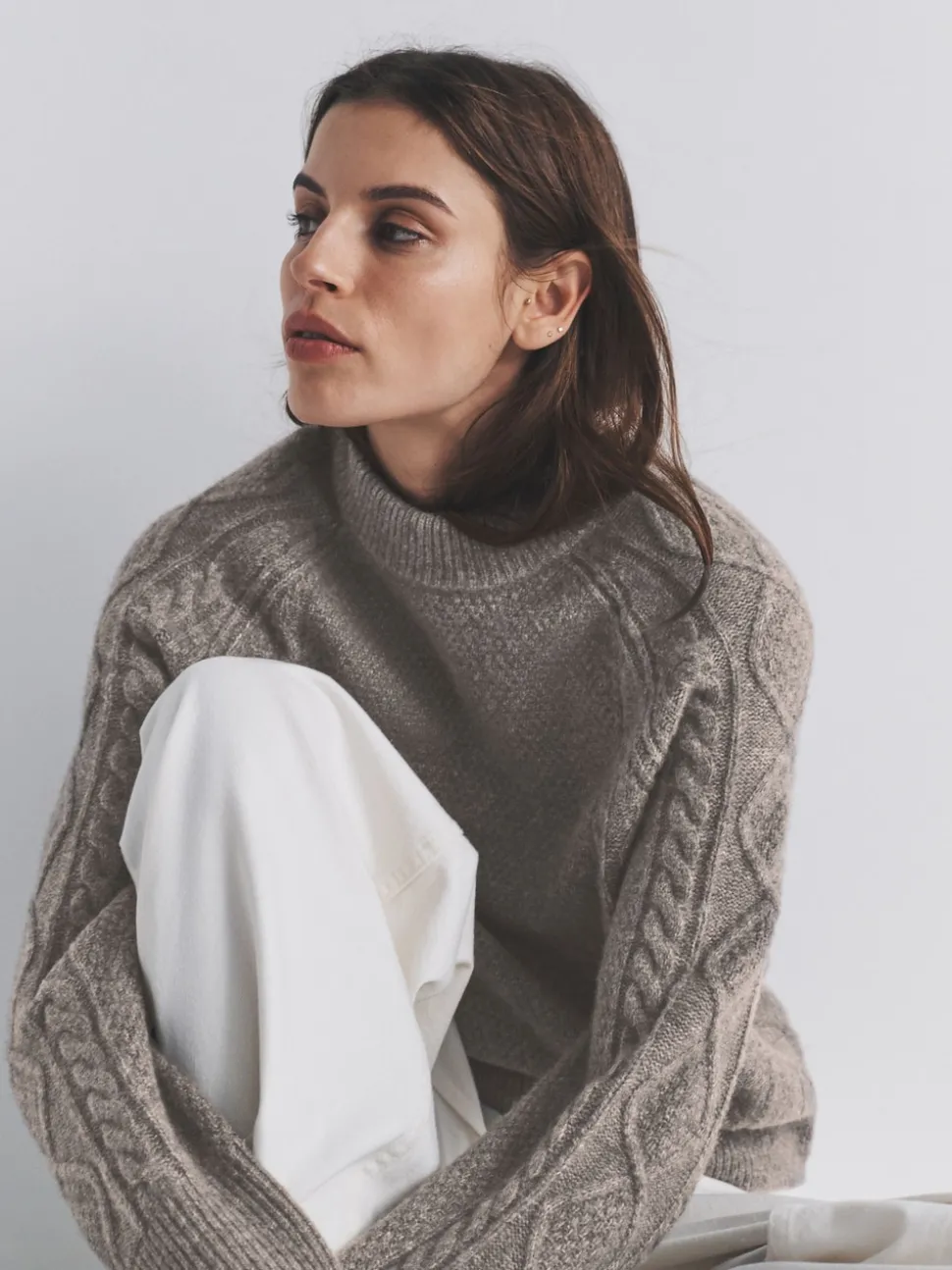 The Set Cream/Light Brown Marl 2 Pack Knitted Cable Jumpers With Wool