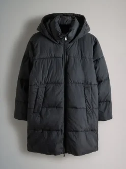 The Set Hooded Longline Padded Midi Coat Black