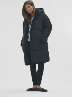The Set Hooded Longline Padded Midi Coat Black