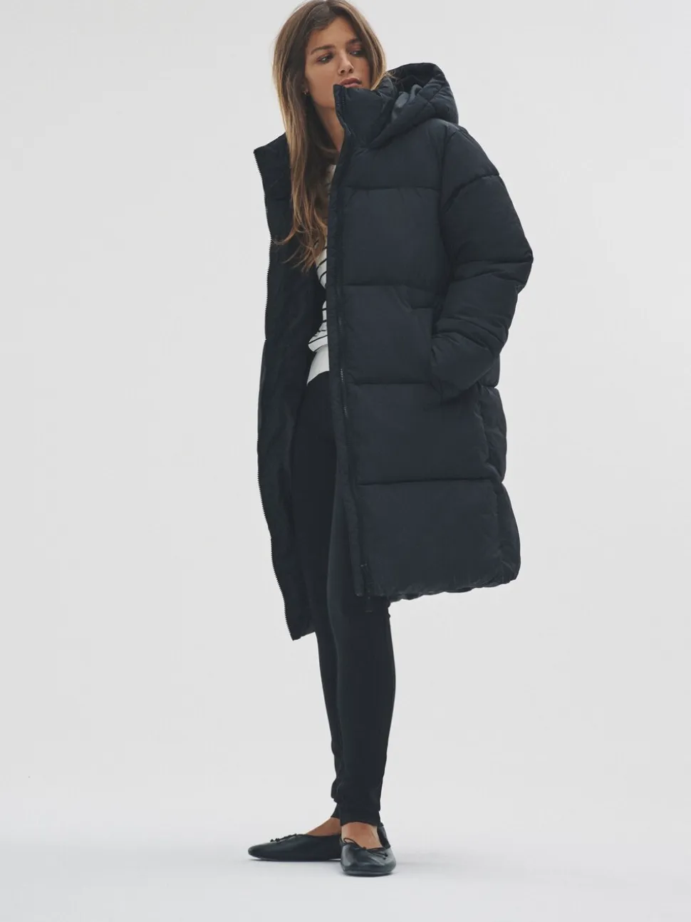 The Set Hooded Longline Padded Midi Coat Black