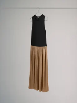 The Set Jersey Satin Mix Dress Brown