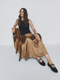 The Set Jersey Satin Mix Dress Brown
