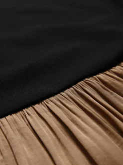The Set Jersey Satin Mix Dress Brown