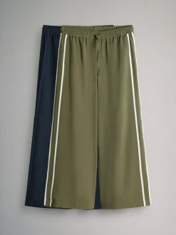 The Set Khaki Green/Navy Blue Wide Leg Side Stripe Trackpants 2 Pack