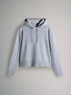 The Set Knitted Ribbed Hoodie and Wide Leg Trouser Co-ord Light Grey Marl