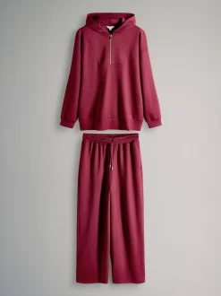 The Set Oversized Modal Zip Through Sweatshirt & Joggers Set Burgundy Red