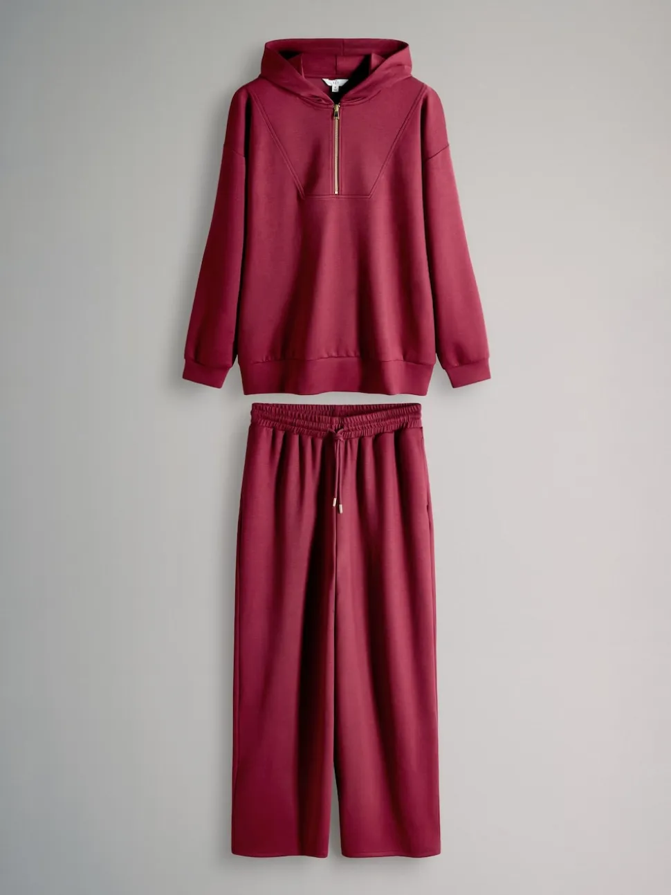 The Set Oversized Modal Zip Through Sweatshirt & Joggers Set Burgundy Red