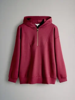 The Set Oversized Modal Zip Through Sweatshirt & Joggers Set Burgundy Red