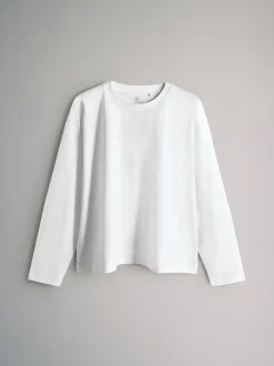 The Set Relaxed Fit 4 Pack 100% Cotton Relaxed Long Sleeve T-Shirts Light Green/Pink/White/Stripe