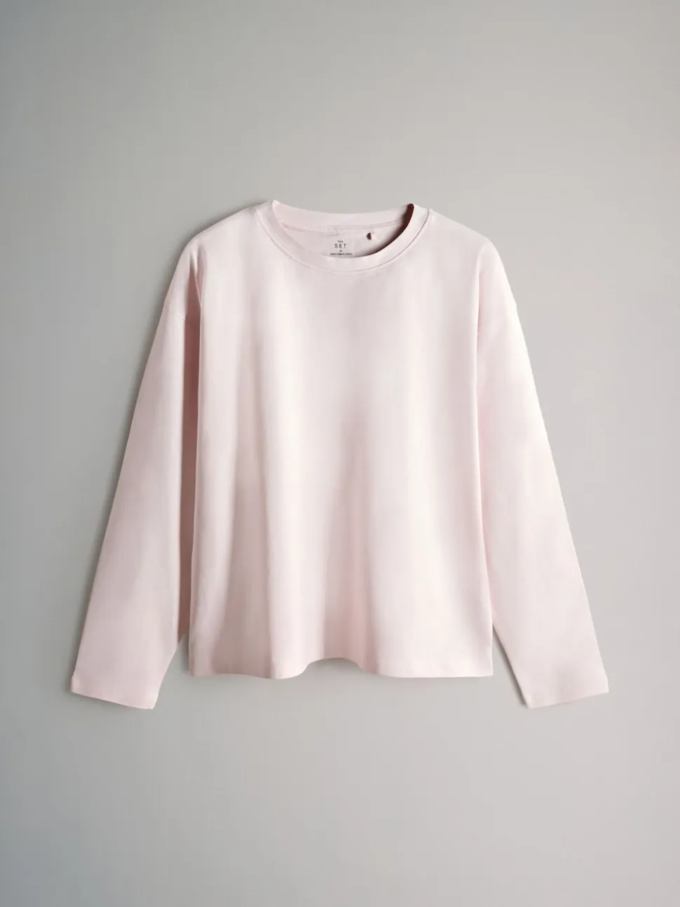 The Set Relaxed Fit 4 Pack 100% Cotton Relaxed Long Sleeve T-Shirts Light Green/Pink/White/Stripe