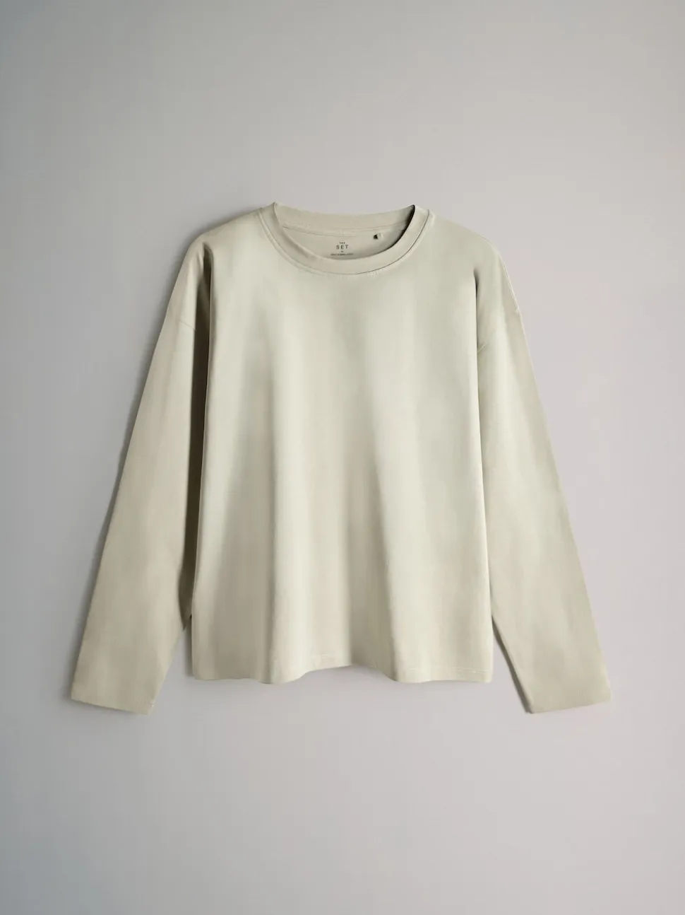 The Set Relaxed Fit 4 Pack 100% Cotton Relaxed Long Sleeve T-Shirts Light Green/Pink/White/Stripe