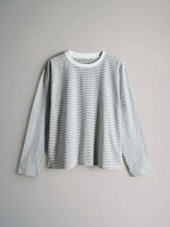 The Set Relaxed Fit 4 Pack 100% Cotton Relaxed Long Sleeve T-Shirts Light Green/Pink/White/Stripe