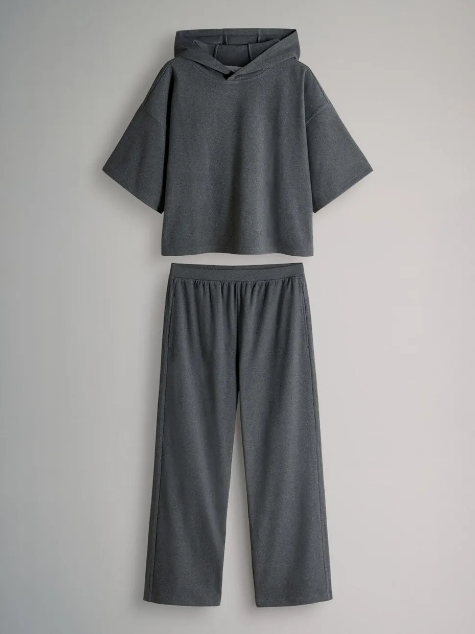 The Set Soft Touch Ribbed Sweat Hoodie And Joggers Set Grey
