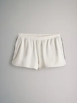 The Set Soft Touch Ribbed Sweat Hoodie And Shorts Set Cream