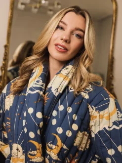 Their Nibs Navy Cream La Luna Cotton Quilted Robe