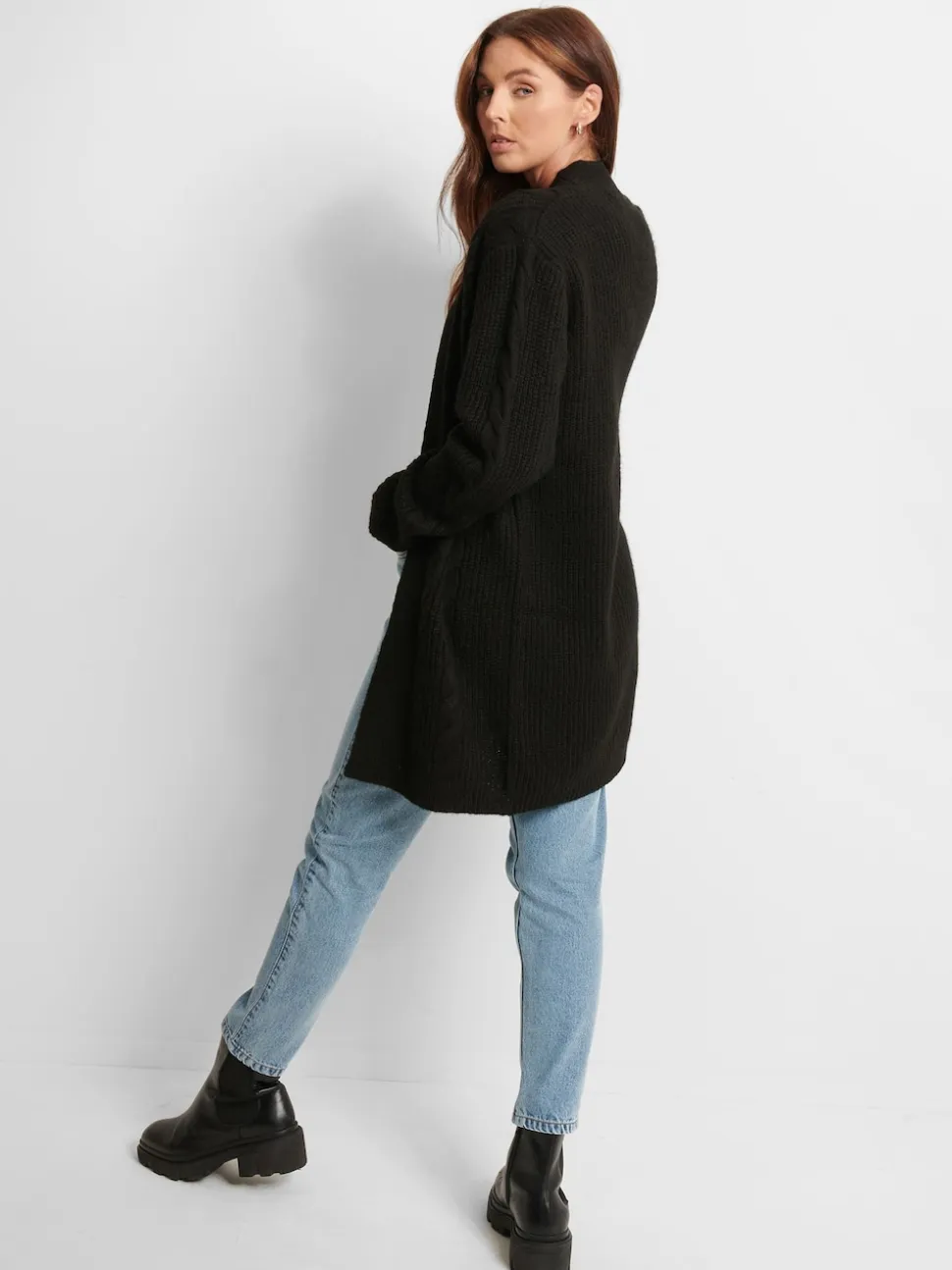 Threadbare Black Cable Knit Cardigan