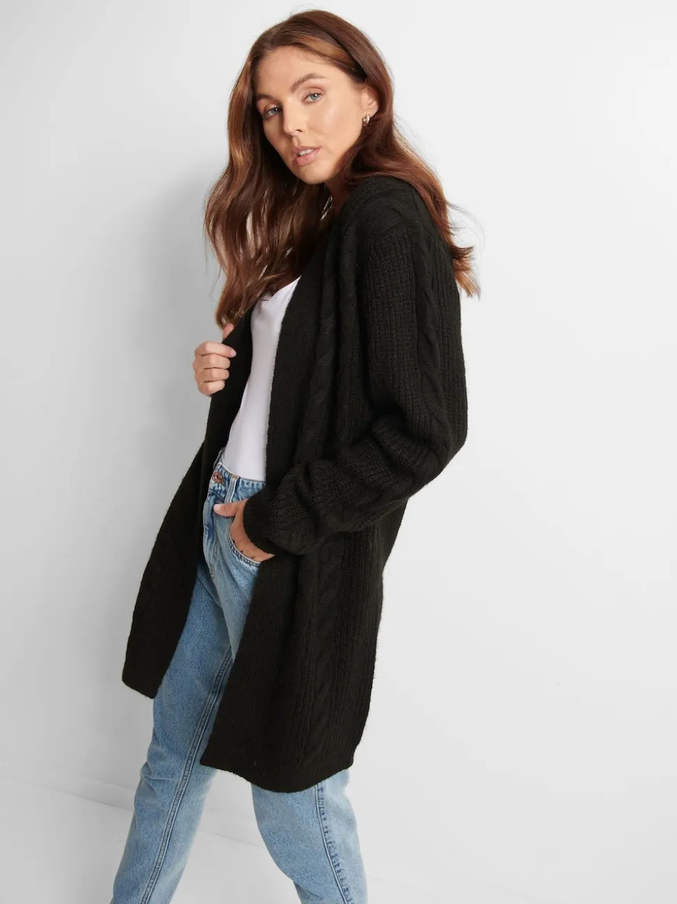 Threadbare Black Cable Knit Cardigan