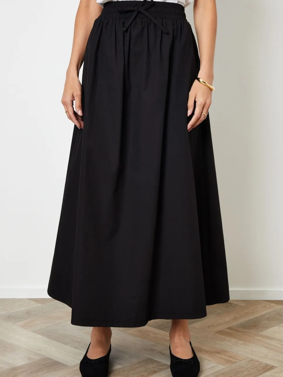 Threadbare Black Cotton Poplin Tie Waist Skirt with Pockets
