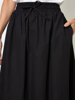 Threadbare Black Cotton Poplin Tie Waist Skirt with Pockets